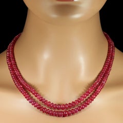 AJD Two Strand Graduated Glowing Ruby Rondel Necklace