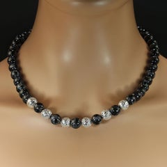 Aria Jewelry Design 19 Inch Indigo Gabbro Silver Lava Rock Necklace
