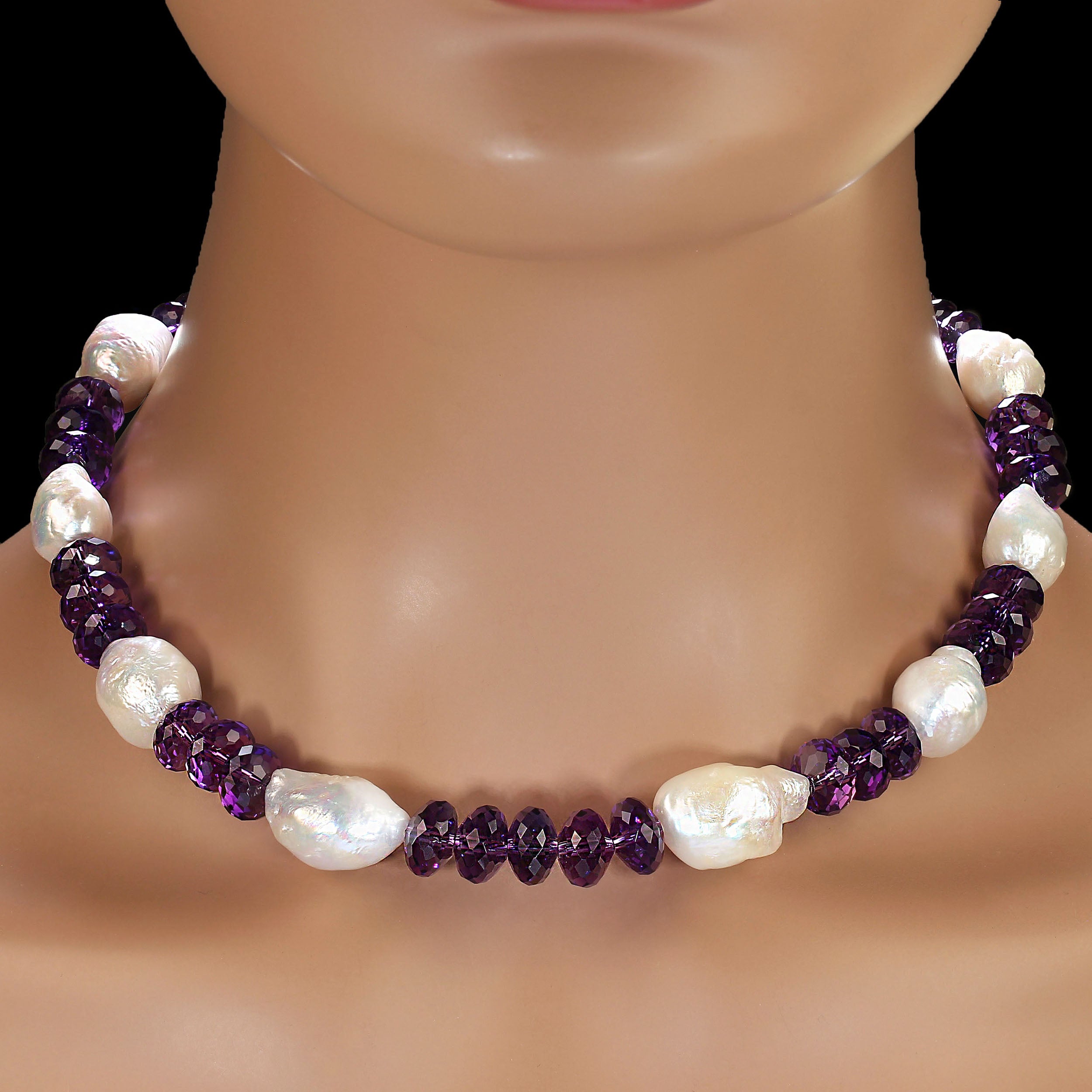 Aria Jewelry Design 17-Inch Freshwater Pearl & Amethyst Necklace, New For Sale