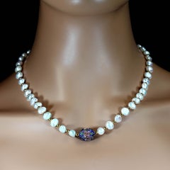 Aria Jewelry Design 19-Inch White Pearl and Cloisonné Necklace