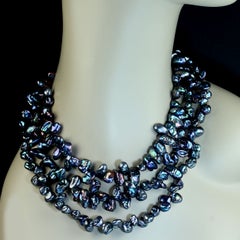 AJD Elegant peacock Keshi Pearl three strand necklace