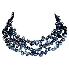 AJD Elegant peacock Keshi Pearl three strand necklace