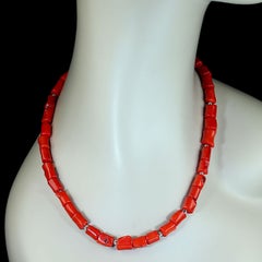 AJD 19 Inch Bright Orange Coral and Silver Necklace