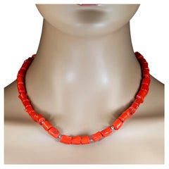 AJD 19 Inch Bright Orange Coral and Silver Necklace