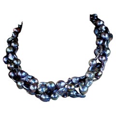 AJD 18 Inch three Strand Peacock color Keshi Pearl Necklace