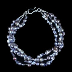 AJD 18 Inch three Strand Peacock color Keshi Pearl Necklace
