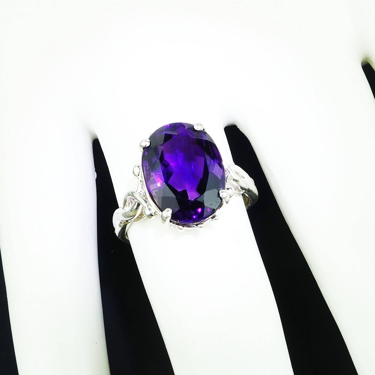 Artisan AJD Lovely Oval Amethyst Set in Sterling Silver Ring   February Birthstone