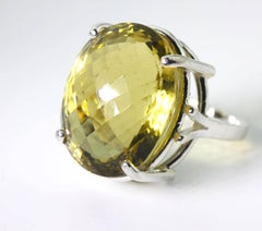 Gemjunky Extraordinary Amazing Huge Fiery 31 Cts Lemon Quartz Silver Ring