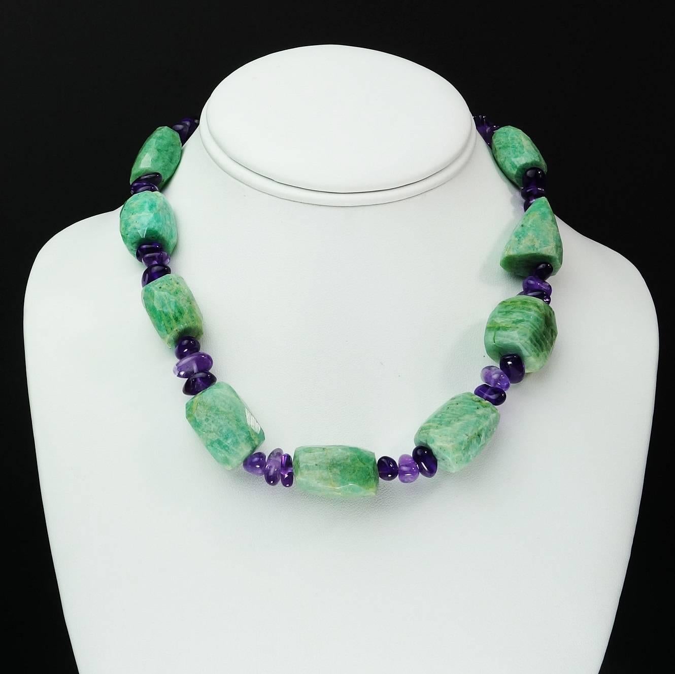 Bead AJD Chunky Amazonite and Tumbled Amethyst Necklace   February Birthstone