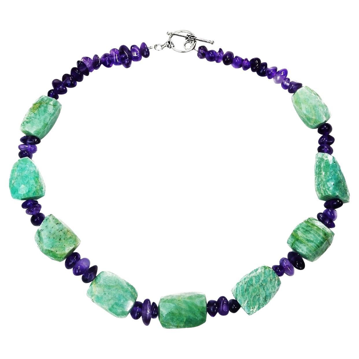 AJD Chunky Amazonite and Tumbled Amethyst Necklace   February Birthstone