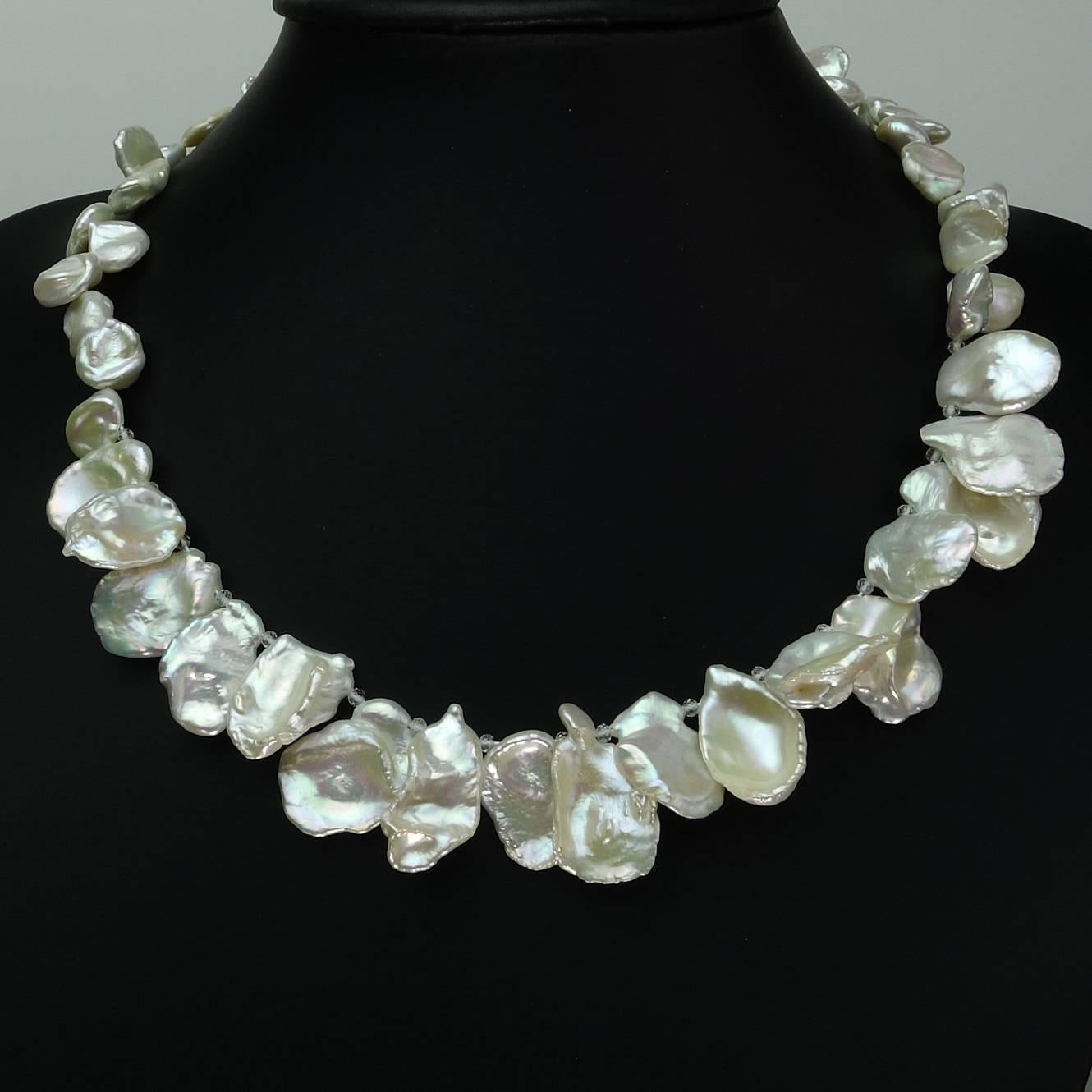 AJD Fluttering White, Iridescent Keshi Pearl Choker Necklace In New Condition In Raleigh, NC