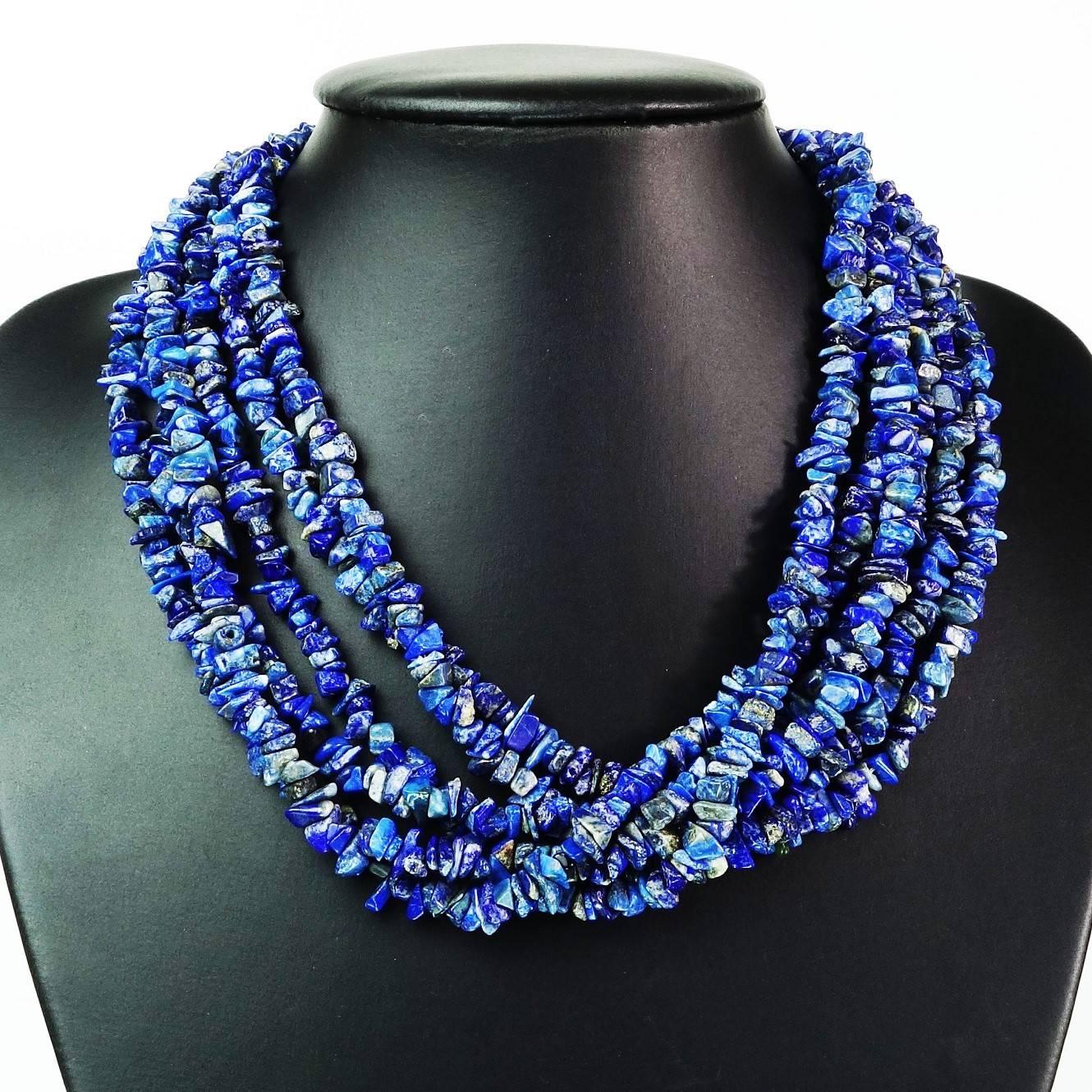 Lapis Lazuli Necklace in three strands  In New Condition In Raleigh, NC
