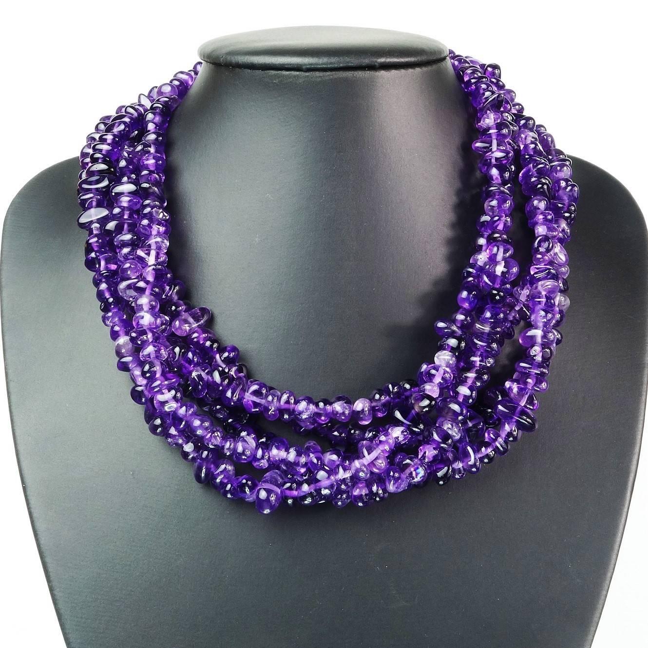 Multi Strand Amethyst Necklace   February Birthstone In New Condition In Raleigh, NC