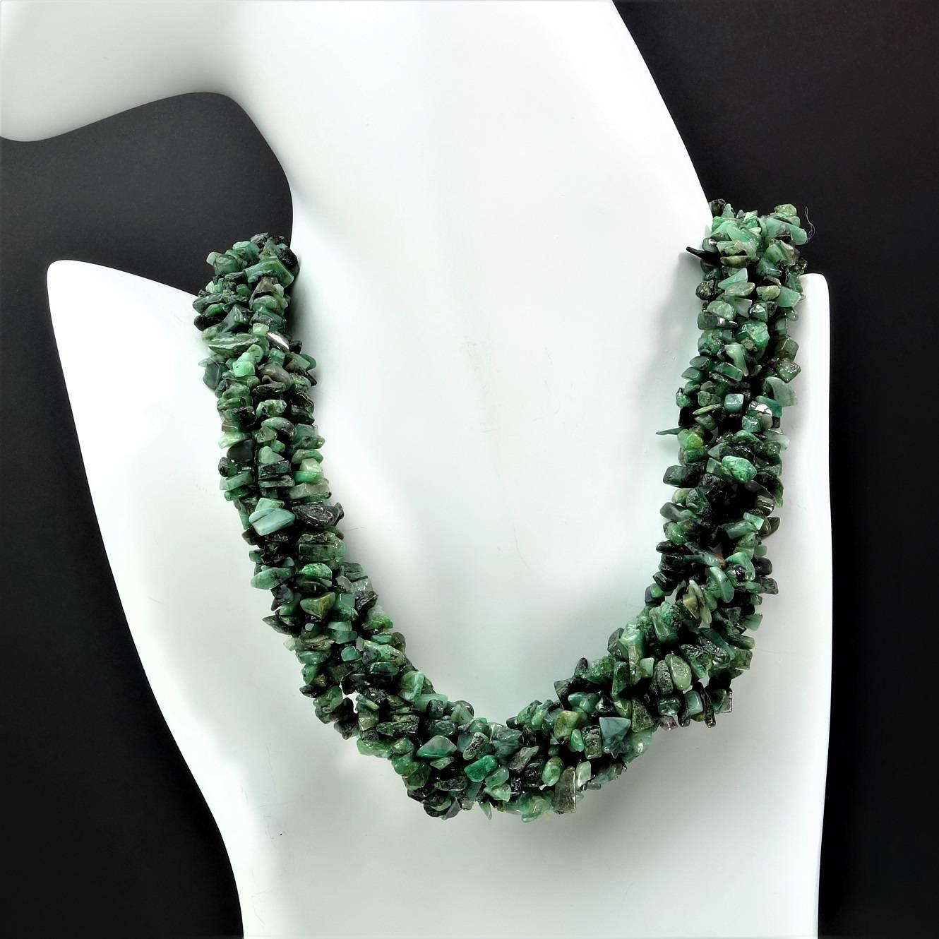 Great Mother's Day gift!  Emerald is the May birthstone.
Emerald chip necklace consisting of three 33