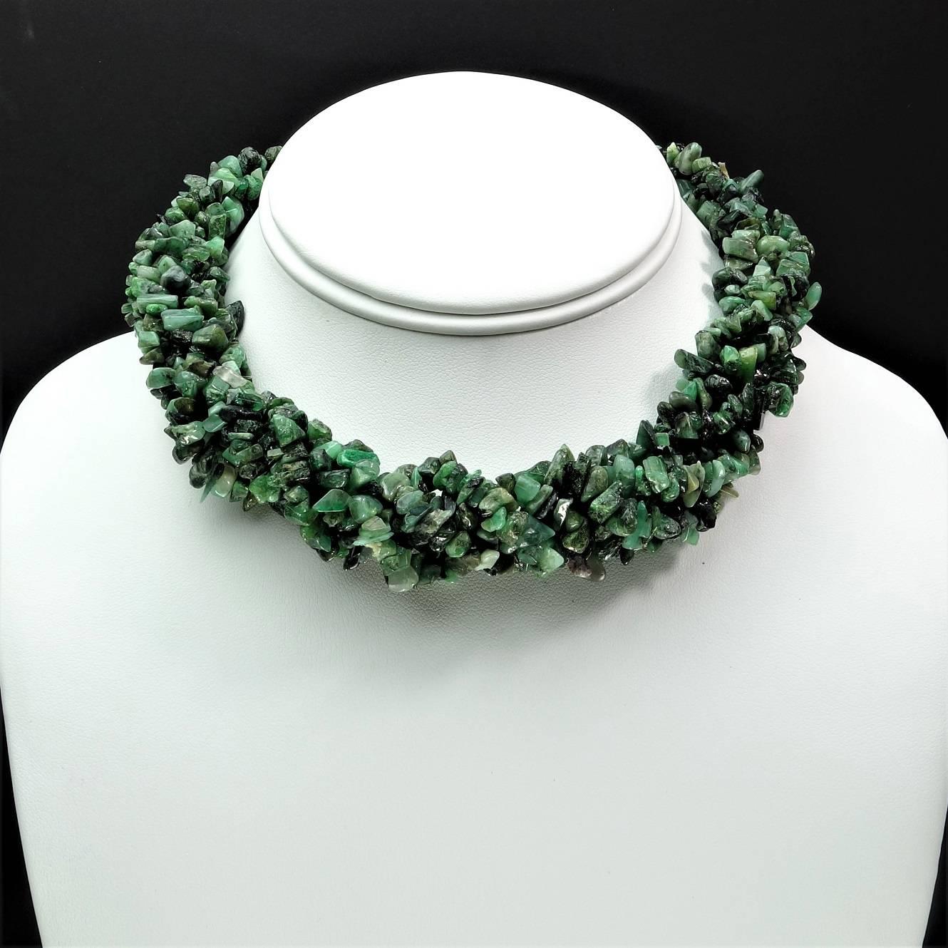 Women's or Men's Multi-Strand Emerald Choker Necklace