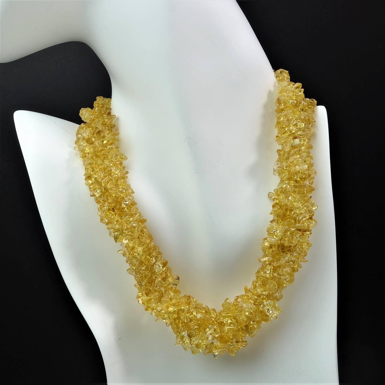 Necklace of Polished Chips of Bright Citrine in Four Continuous 35 Inch Strands. Look at all the different ways you can wear this gorgeous Citrine necklace: Wrap it into eight strands and wear as a choker, tie a knot in the front for a great focal,
