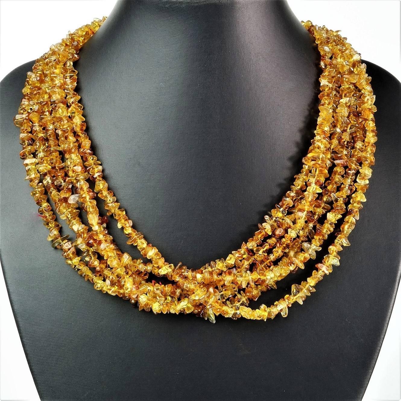 Women's or Men's AJD Multi-Strand Medium Tone Citrine Necklace