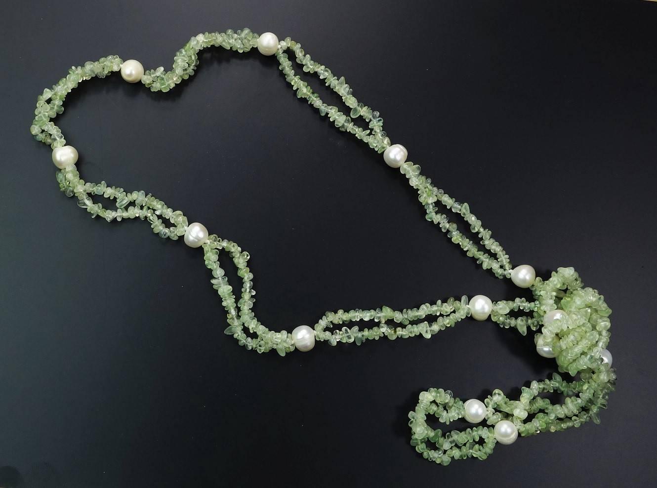AJD Brazilian Prehnite Polished Chips and Freshwater Pearl Necklace 1