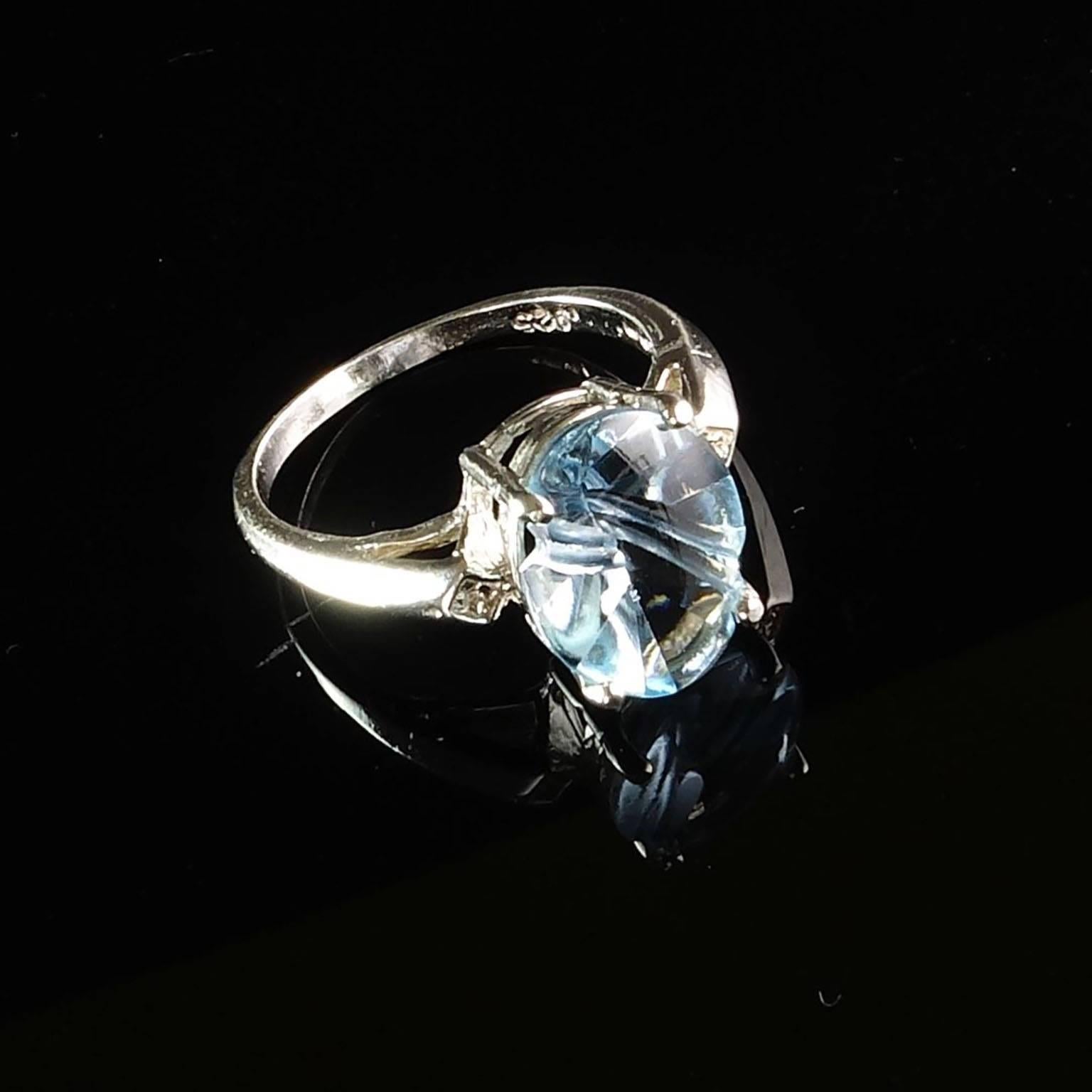 Oval, Fancy cut Blue Topaz and Sterling Silver Ring 1