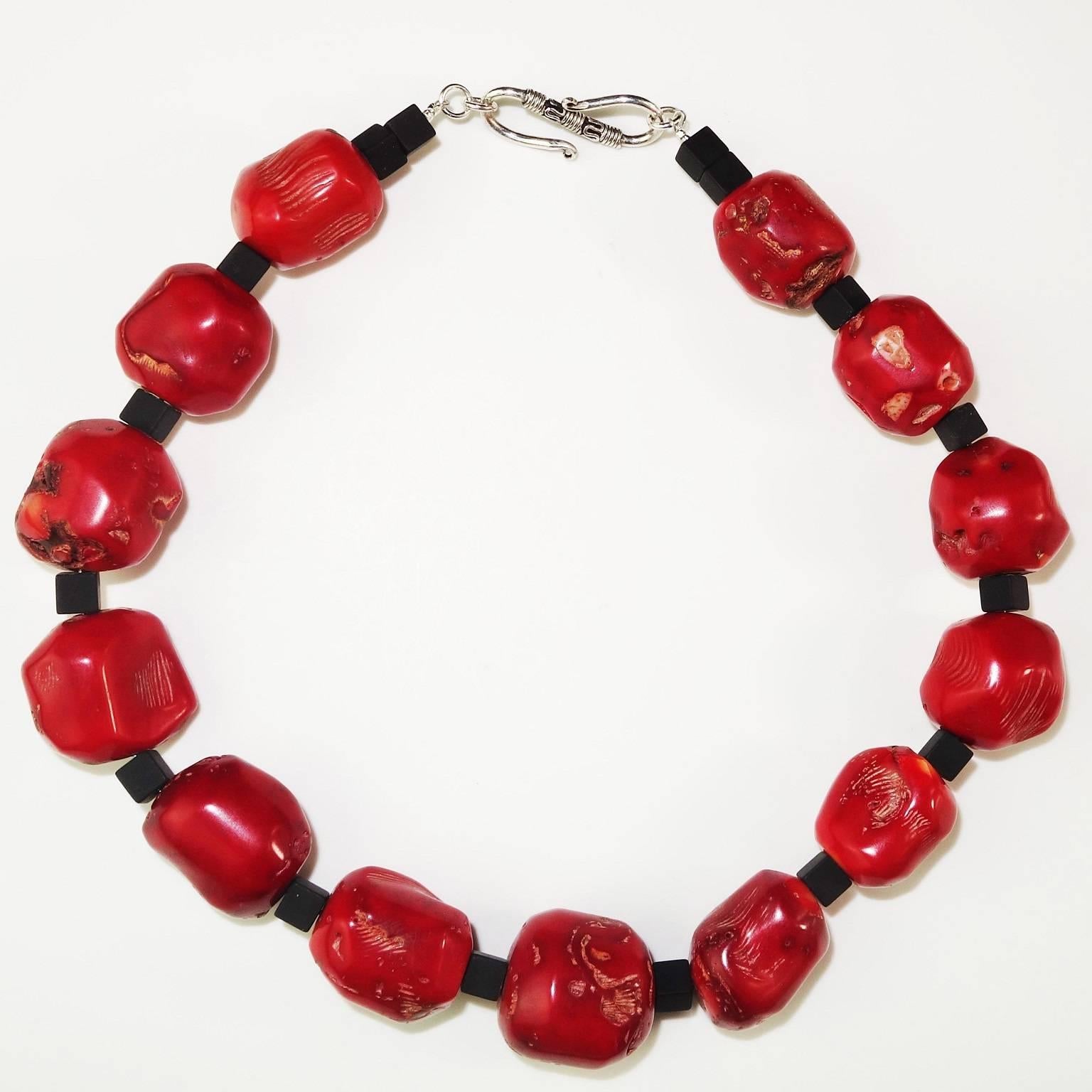 Red Coral and Black Onyx Necklace 1
