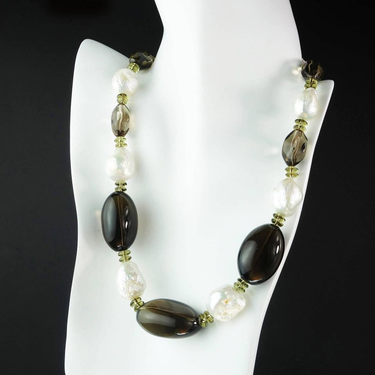 Artisan AJD Baroque Pearl and Smoky Quartz Necklace For Sale