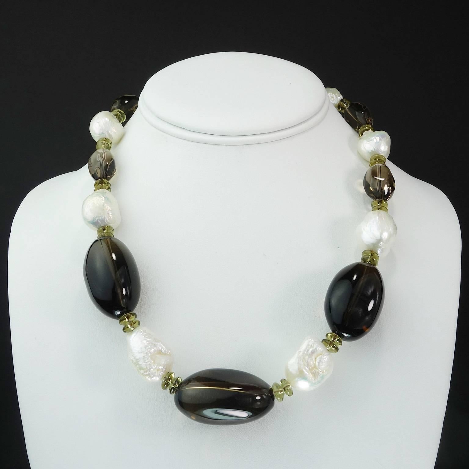 AJD Elegant 18 Inch Baroque Pearl and Smoky Quartz Necklace  Great Gift!! In New Condition For Sale In Raleigh, NC