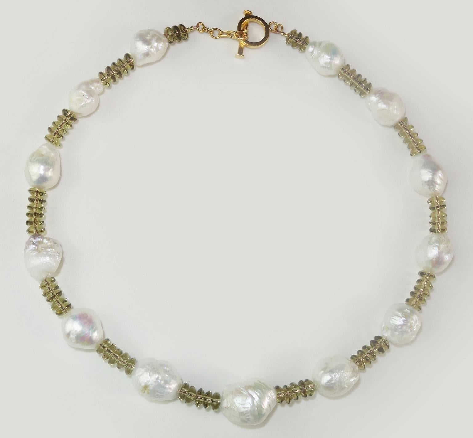 AJD Smoky Quartz and Baroque Pearl Necklace In New Condition In Raleigh, NC