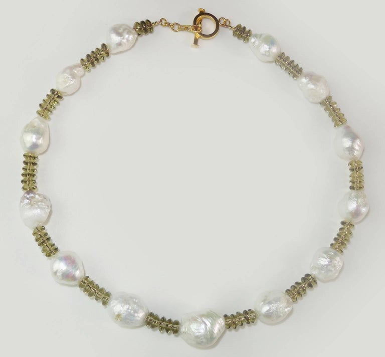 Women's or Men's AJD Smoky Quartz and Baroque Pearl Necklace For Sale