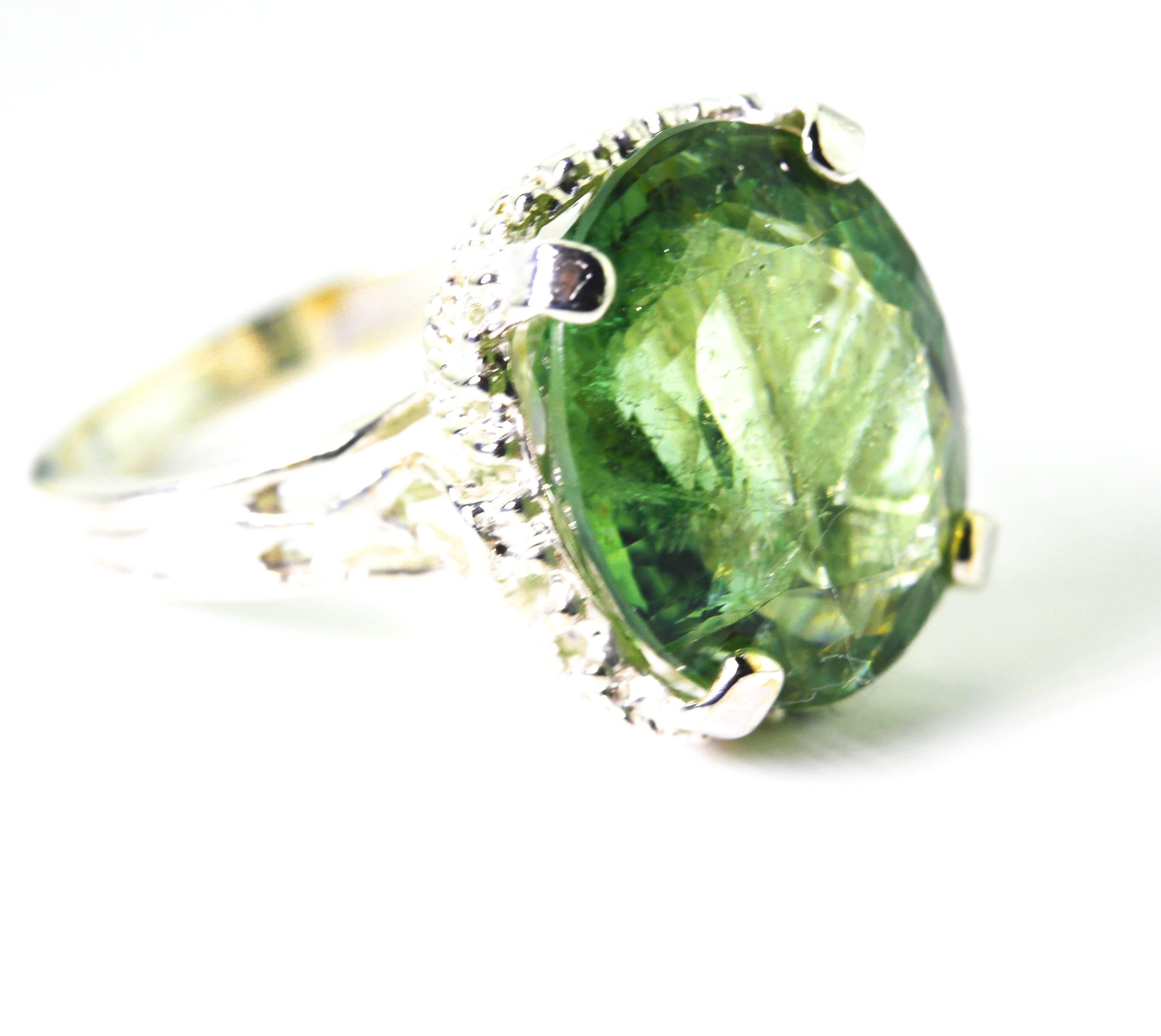 AJD Gorgeous Artistic Huge Spectacular 14.98 Cts Green Tourmaline Ring 2