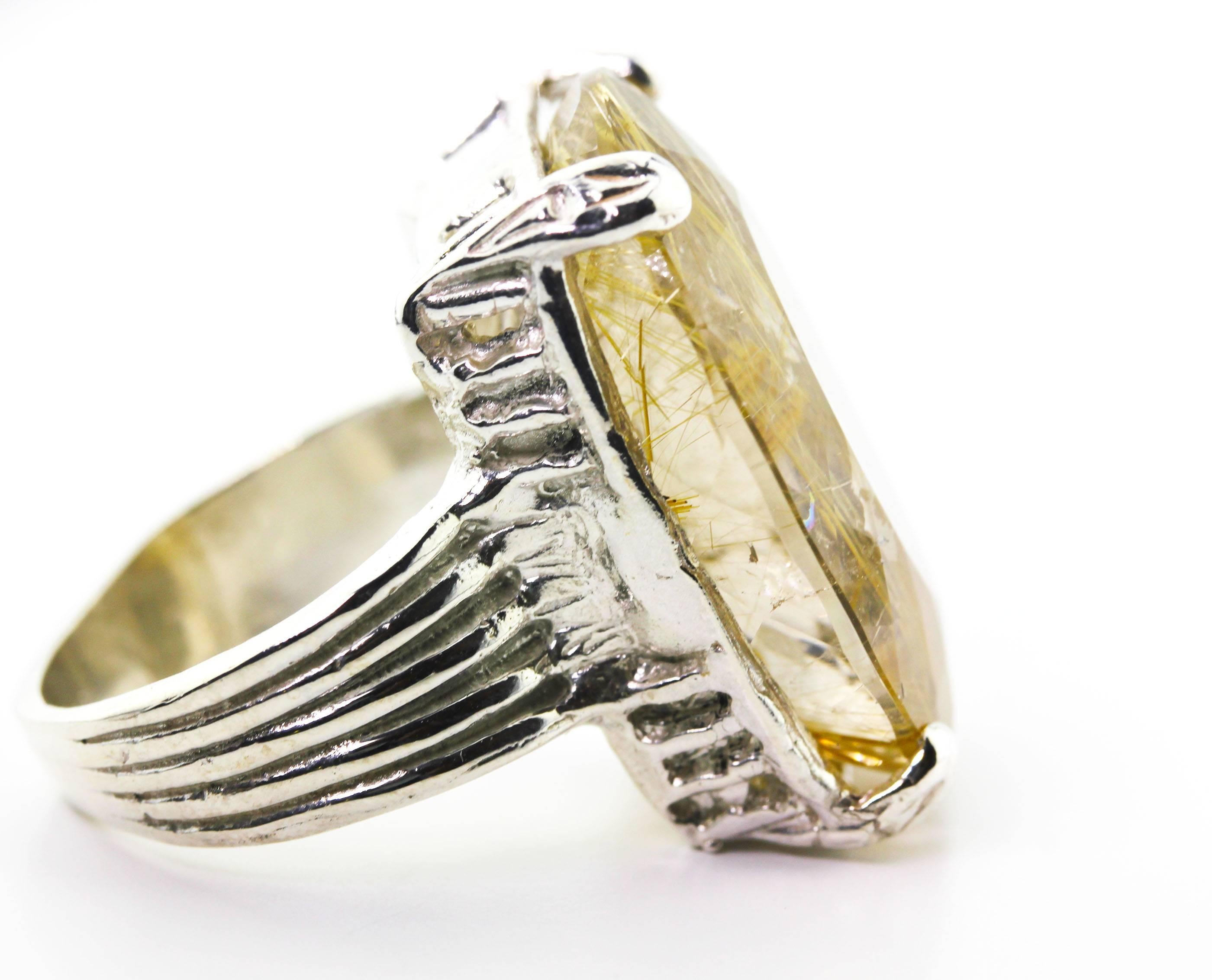 Women's or Men's Unique Rare 77.20 Carat Rutilated Quartz Cocktail Ring