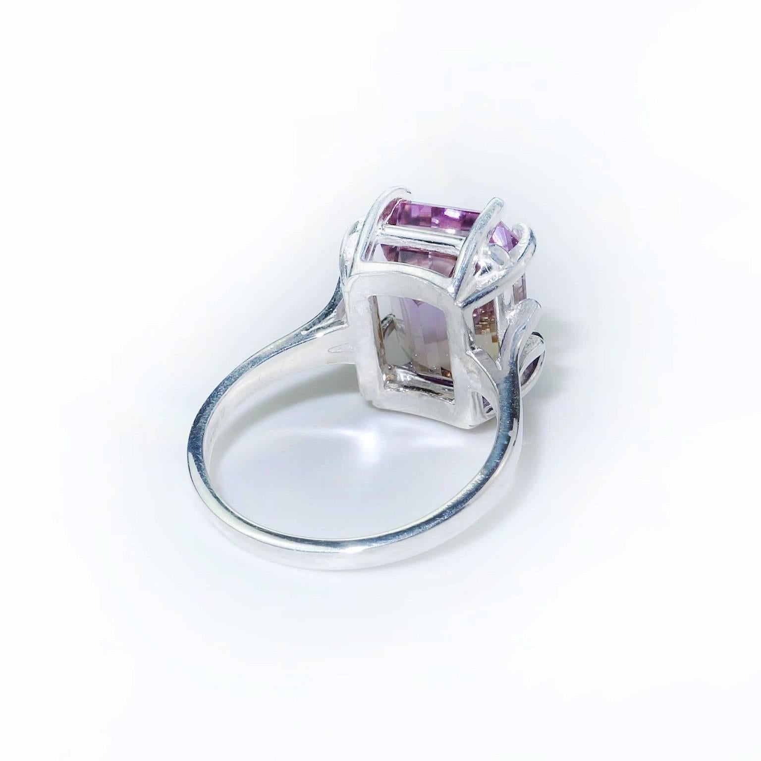  Emerald shape Ametrine set in Sterling Silver ring In New Condition In Raleigh, NC