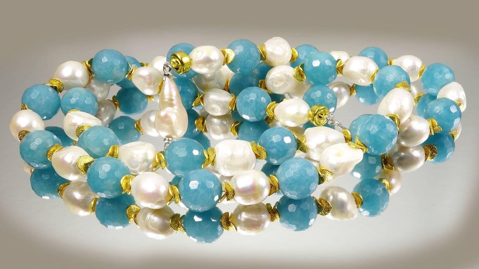 Double Strand Turquoise Agate and Pearls Necklace 2