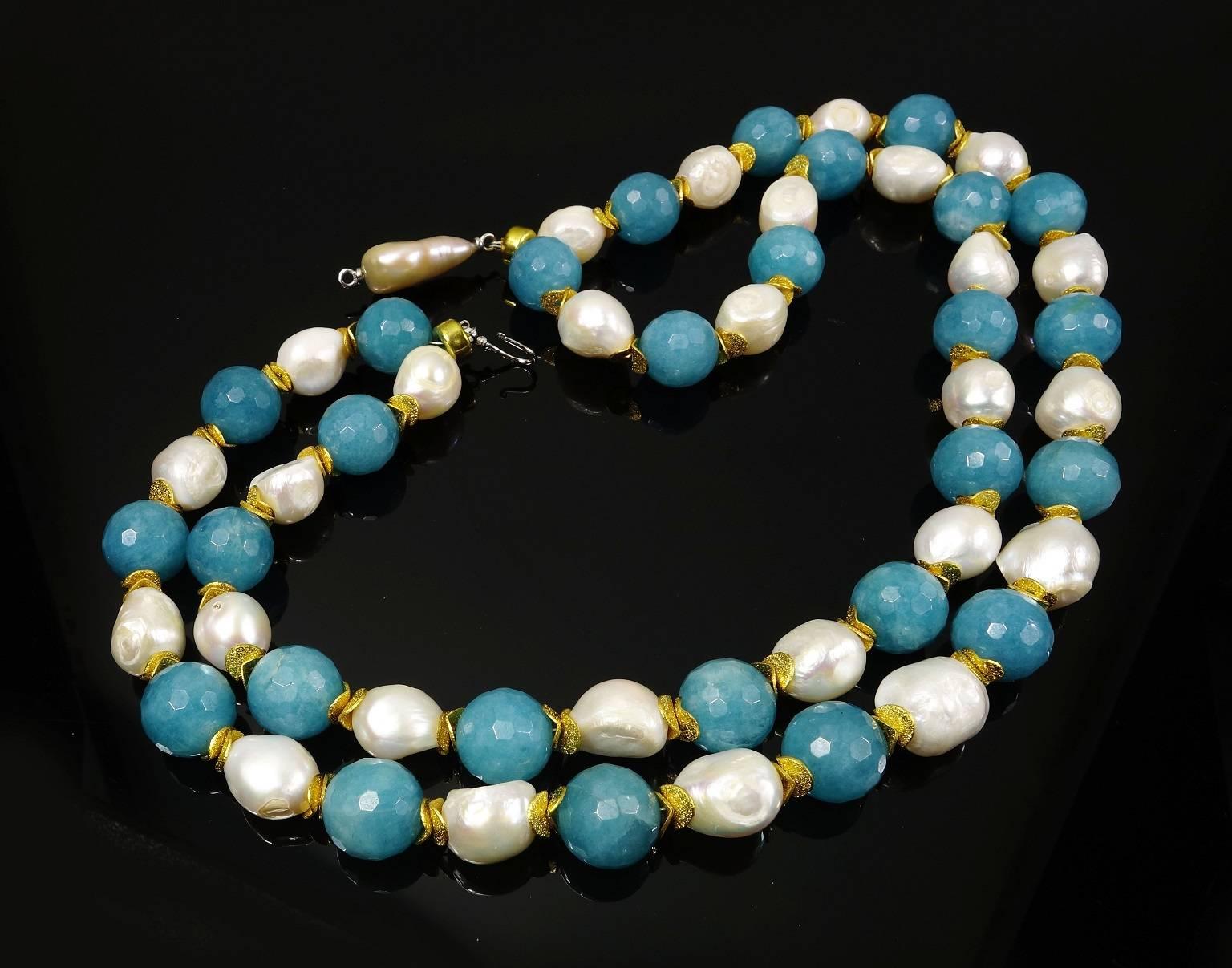 Double Strand Turquoise Agate and Pearls Necklace 3
