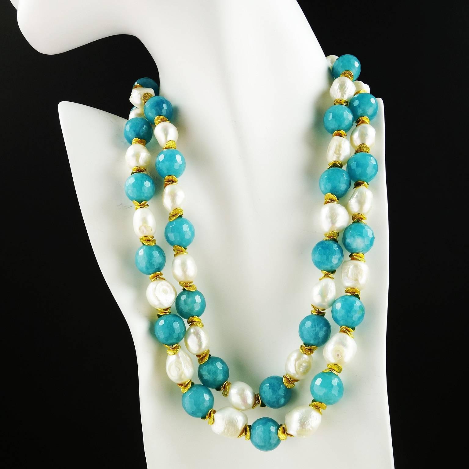 Double Strand Turquoise Agate and Pearls Necklace 4