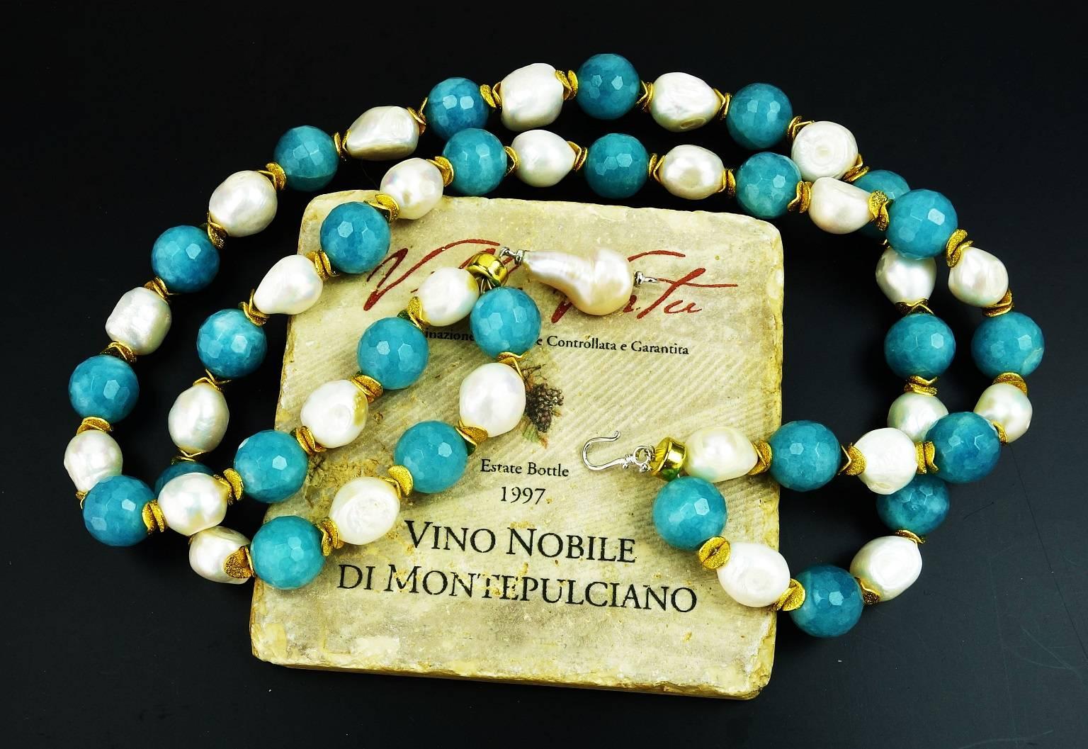 Double Strand Turquoise Agate and Pearls Necklace 5