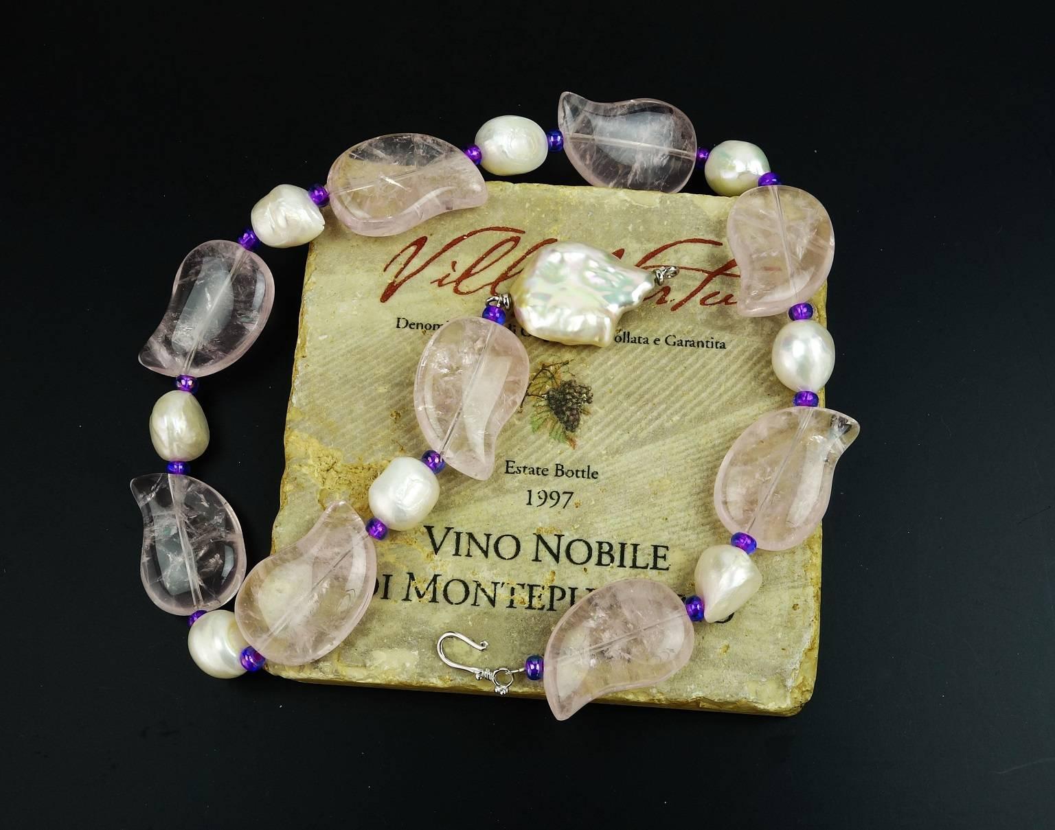 Artisan  Gemjunky Rose Quartz and White Pearl Necklace