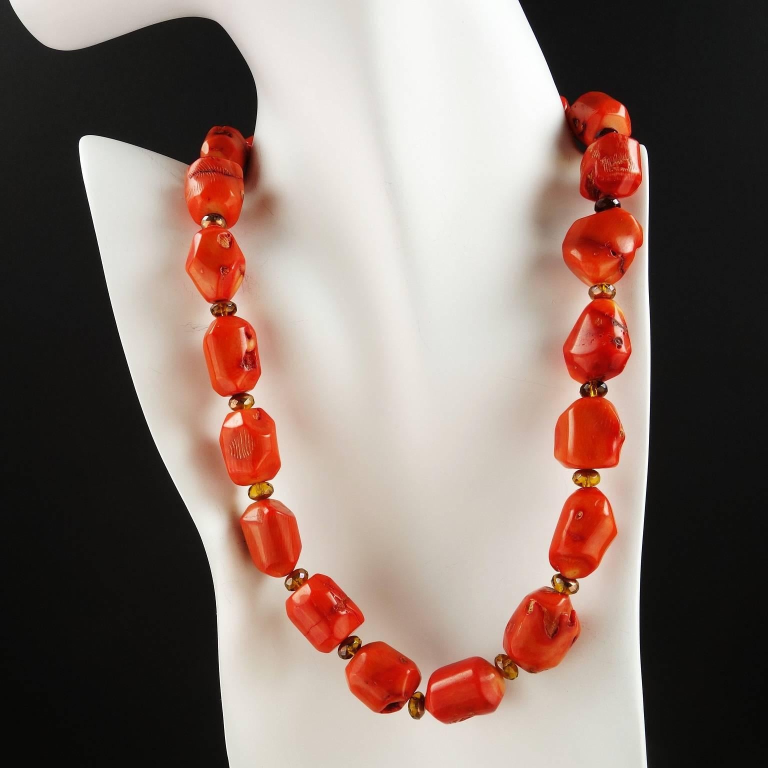 Polished Orange Coral Necklace In New Condition In Raleigh, NC