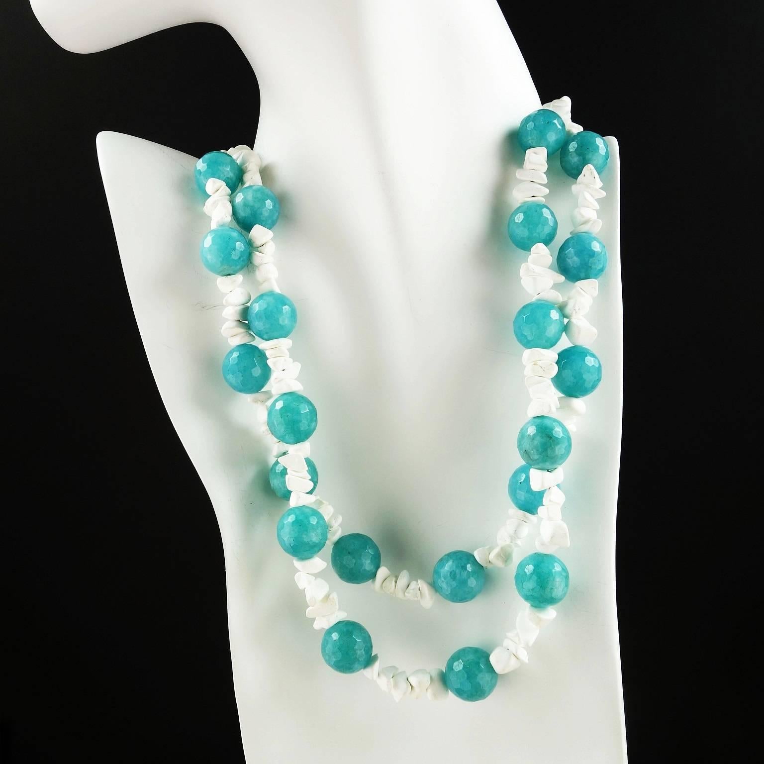 Artisan AJD 19 Inch Two Strands Blue Agate Balls and White Magnesite necklace 
