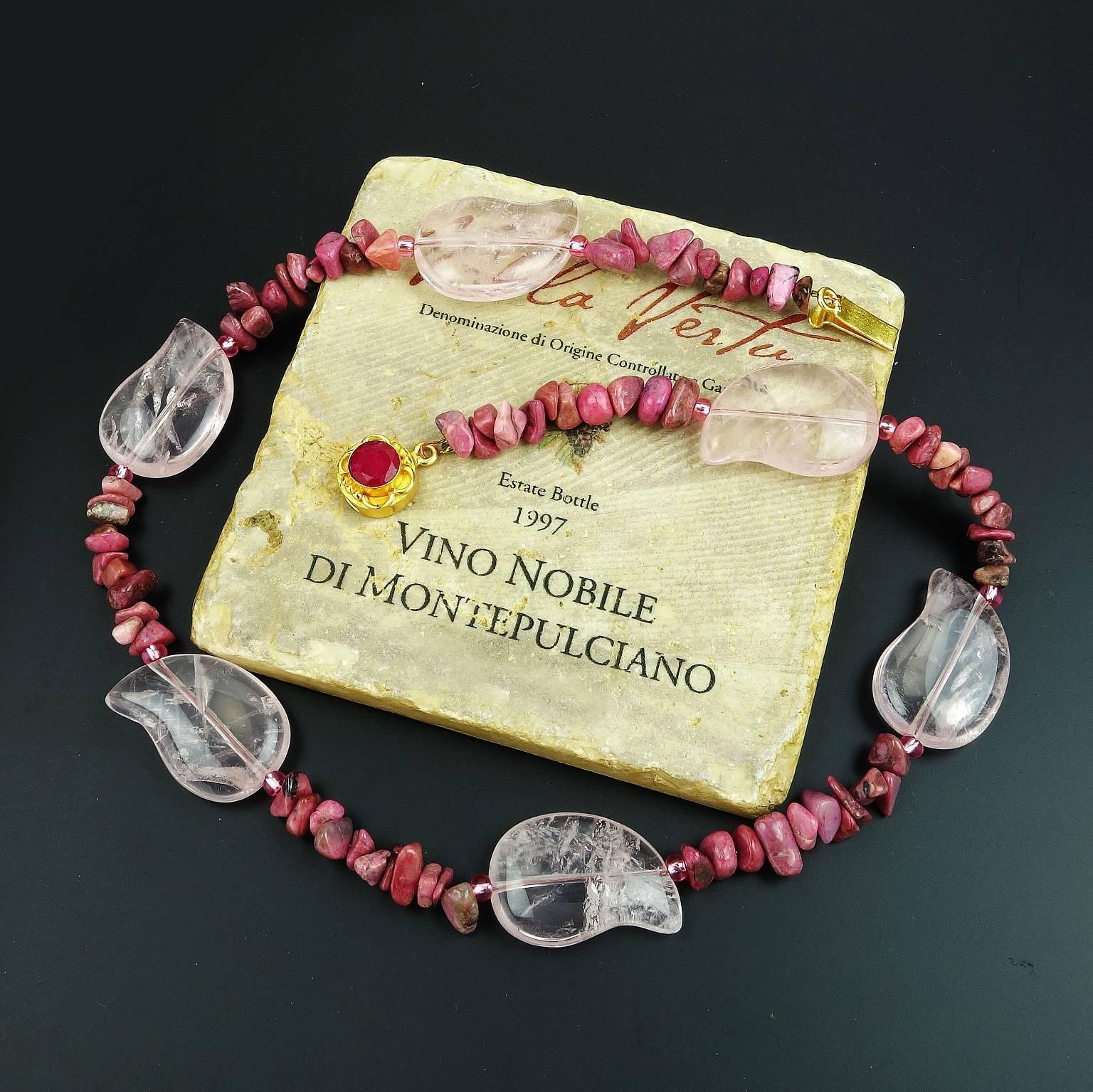 AJD Rose Quartz and Rhodonite Necklace In New Condition In Raleigh, NC