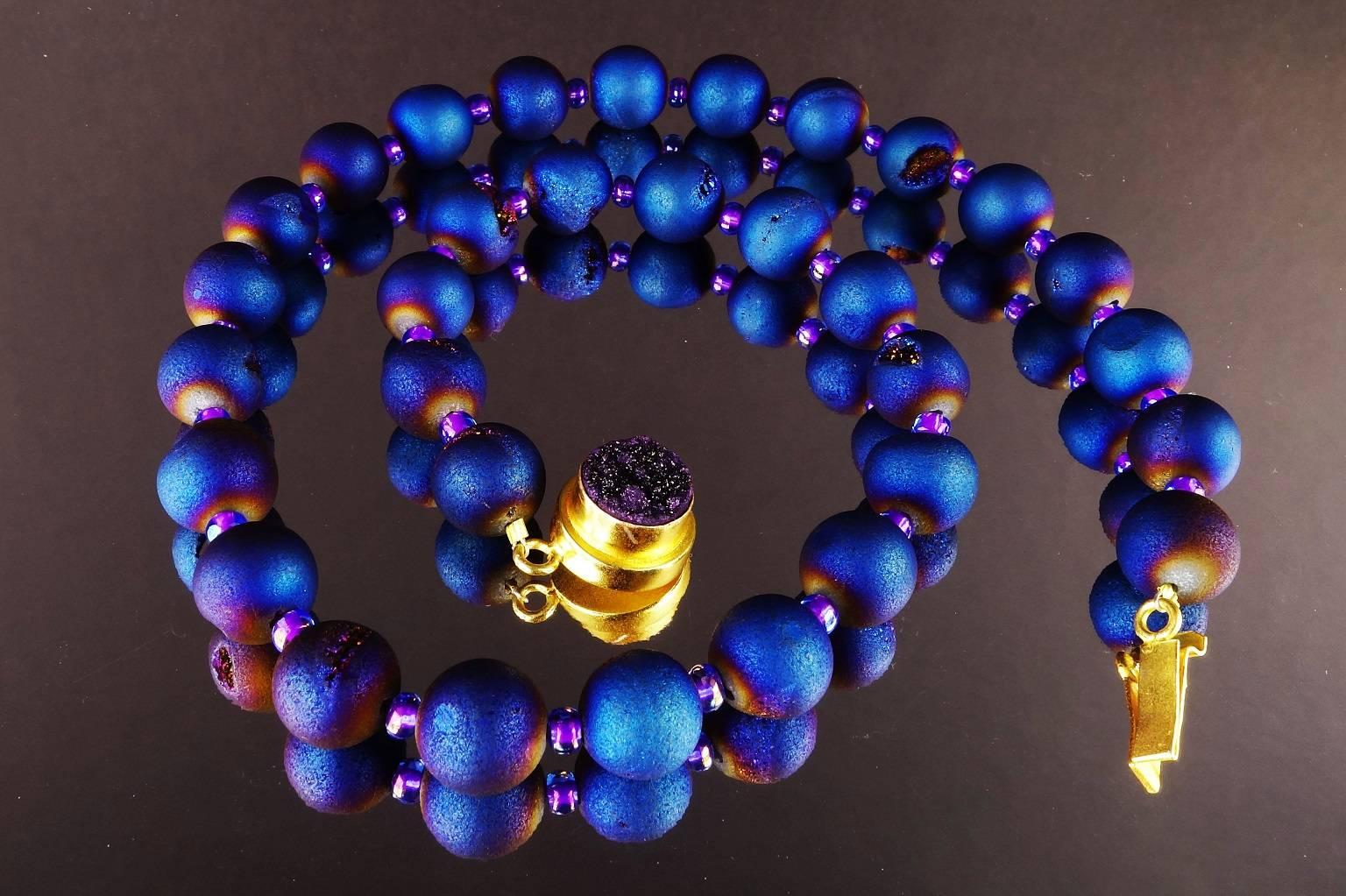 Blue Purple Druzy Quartz Necklace In Excellent Condition In Raleigh, NC
