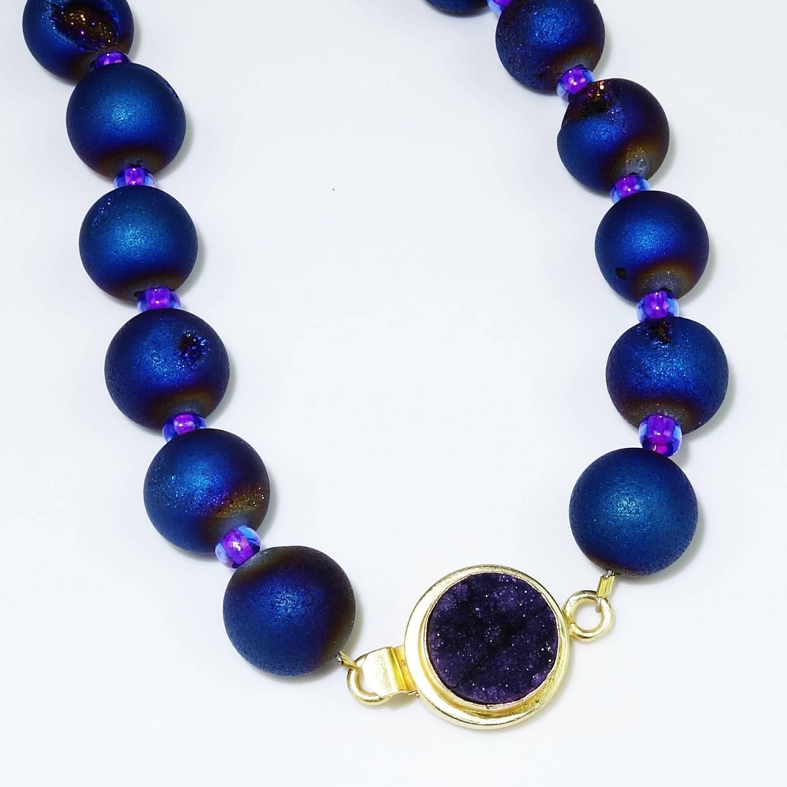 Women's Blue Purple Druzy Quartz Necklace