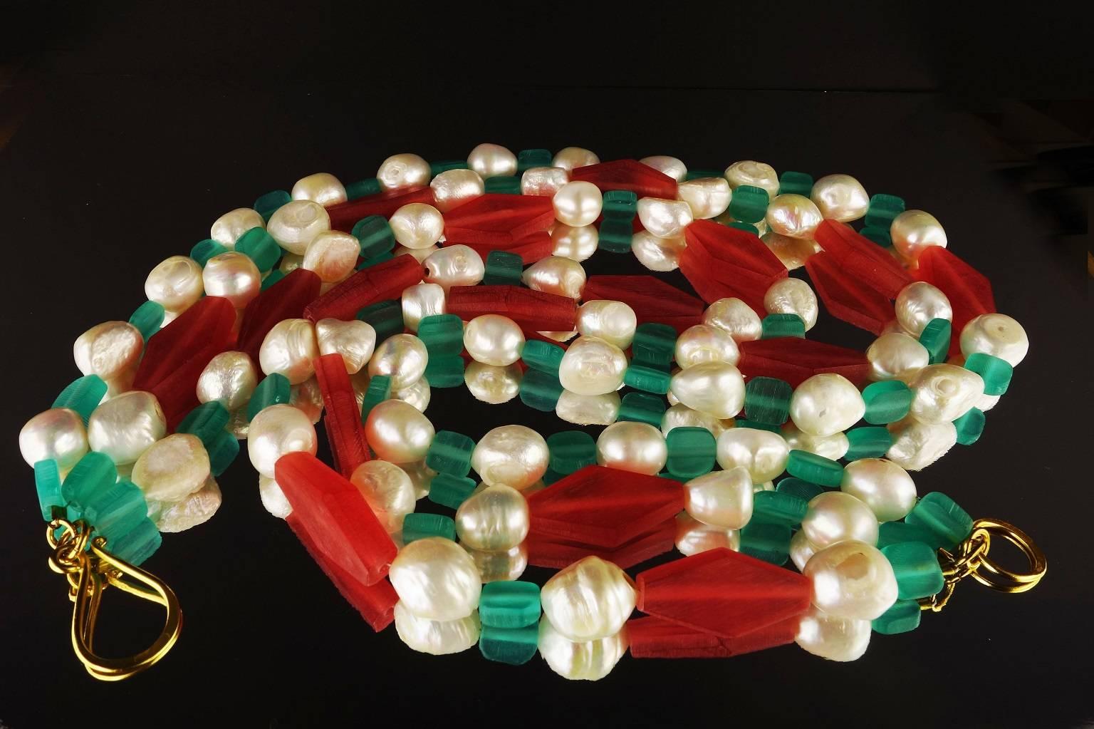 Women's Pearls and Pink and Turquoise Cruise/Summer Necklace