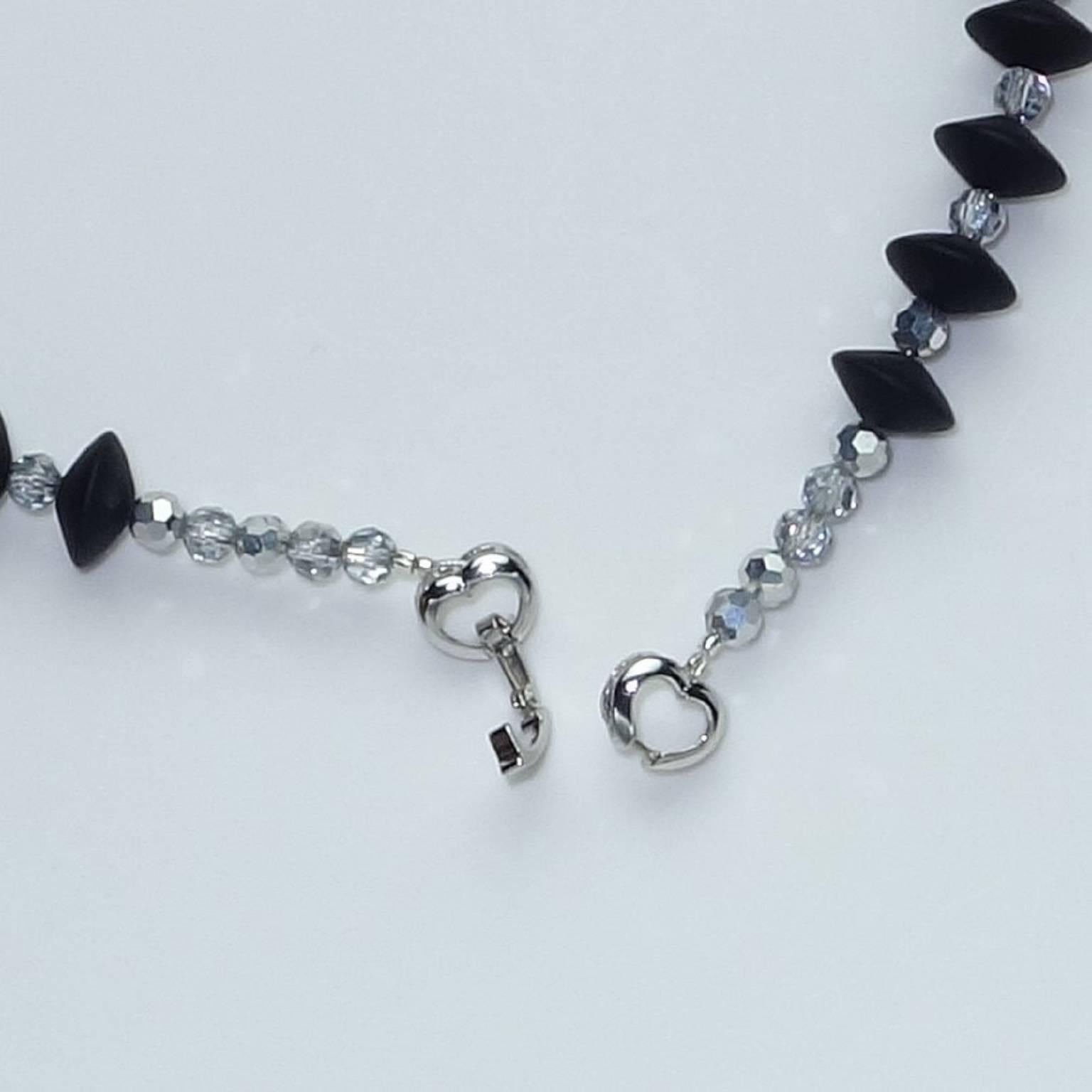 Contemporary AJD Black Onyx and Silver Crystal Necklace