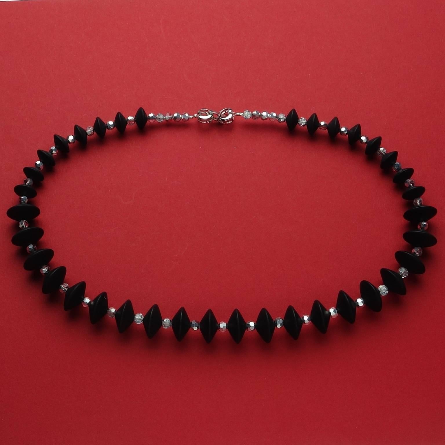 Bead AJD Black Onyx and Silver Crystal Necklace