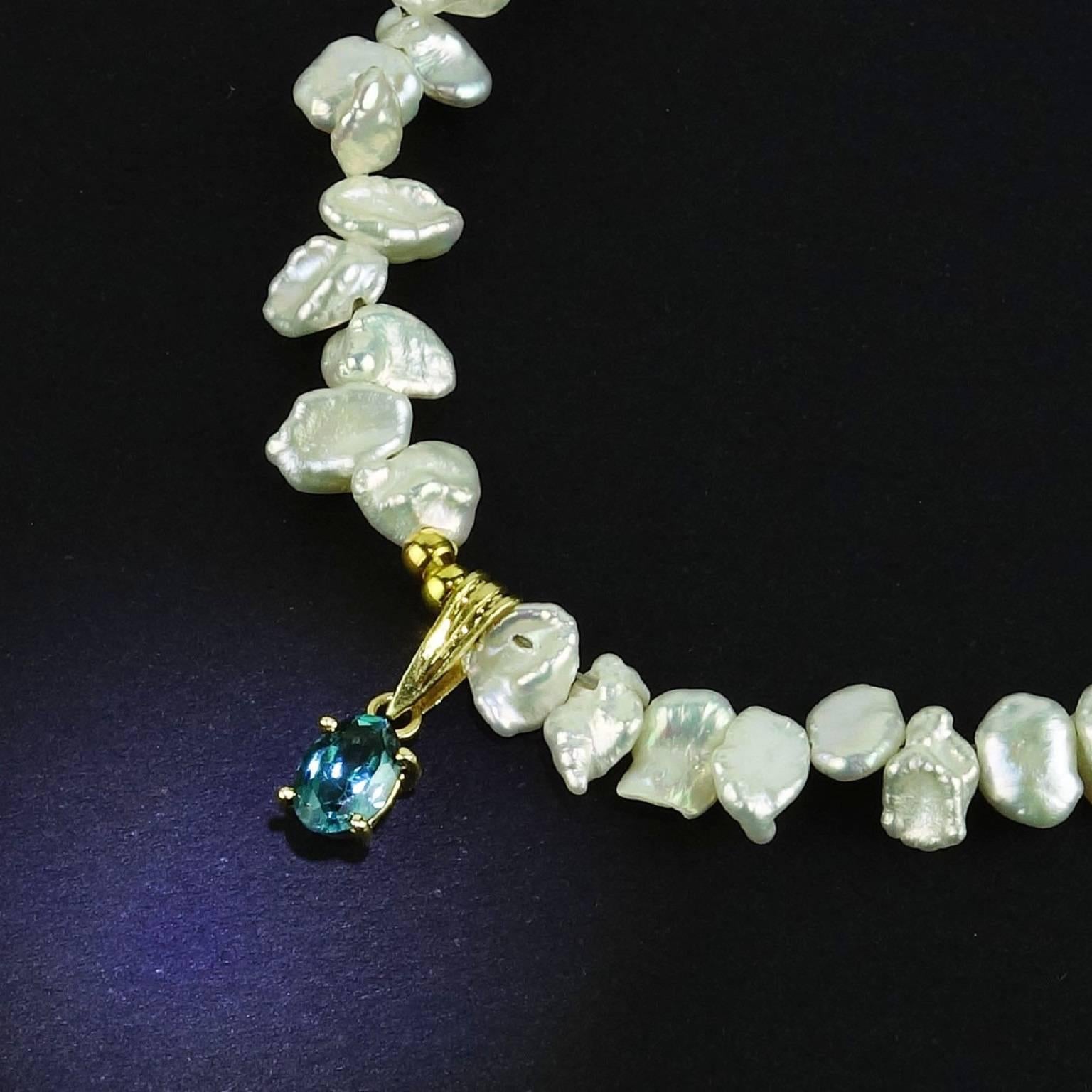 Artisan AJD Blue Tourmaline Set on Pearl Necklace