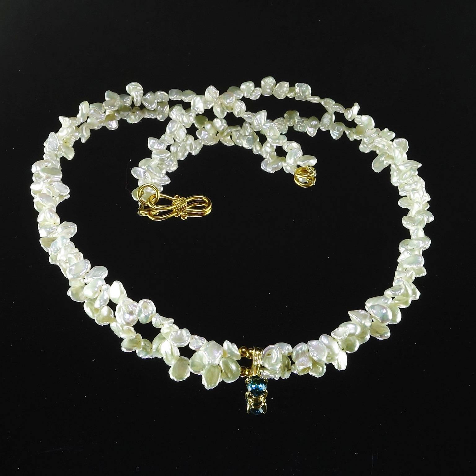 Women's AJD Blue Tourmaline Set on Pearl Necklace