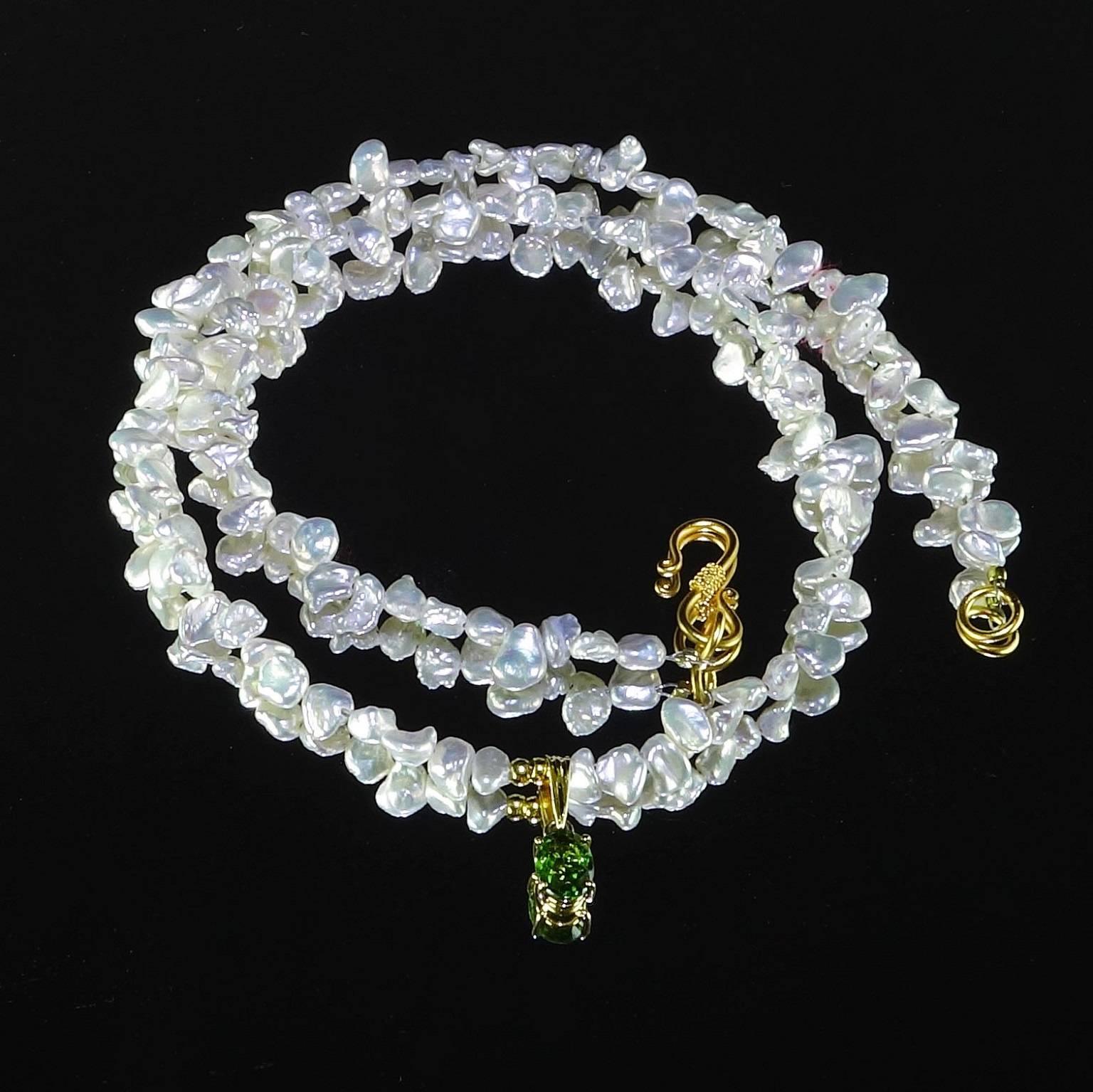 AJD Pearl Necklace with Green Tourmaline Pendant 2