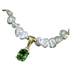 AJD Pearl Necklace with Green Tourmaline Pendant