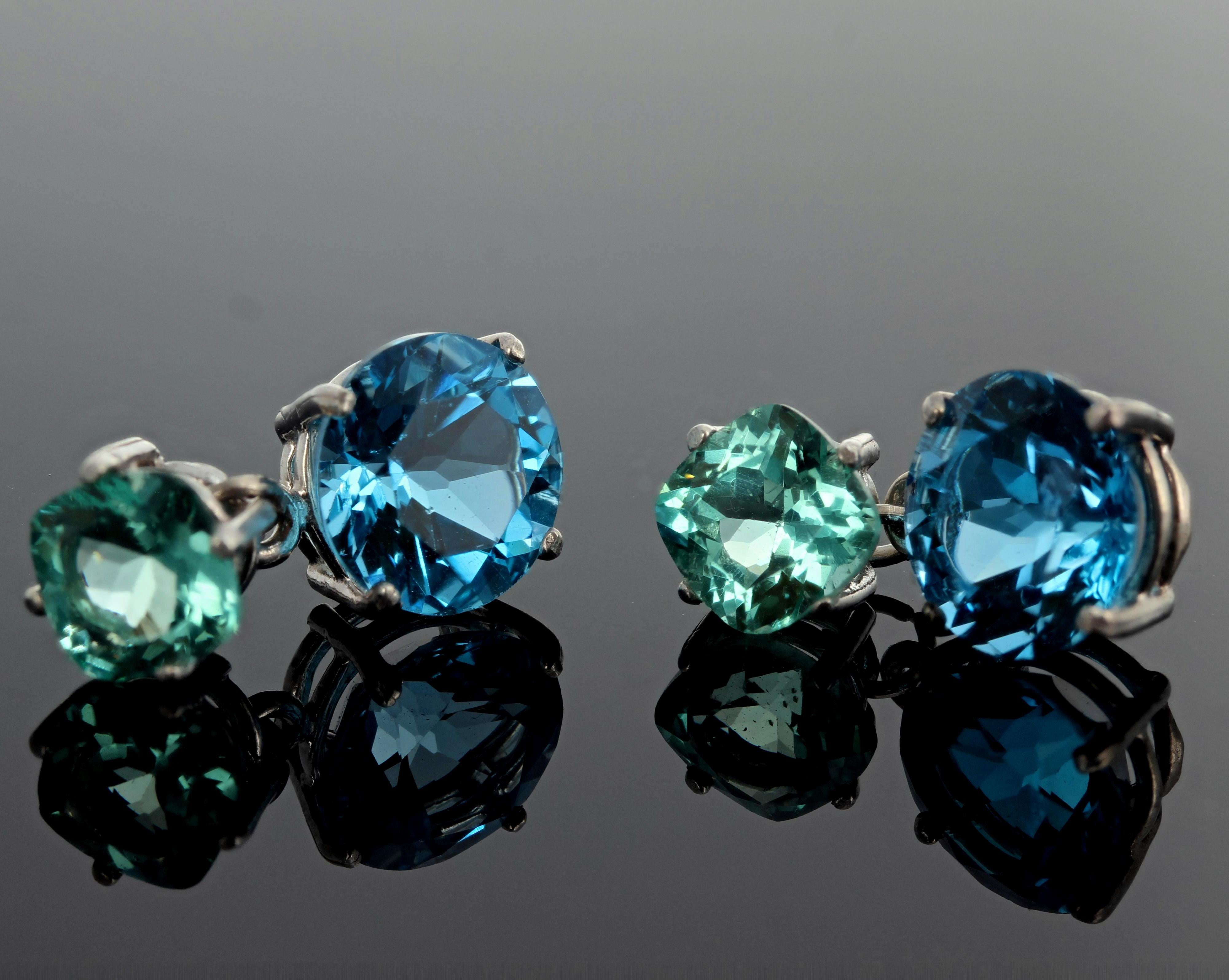 Mixed Cut Gemjunky Glorious 2.58Cts Apatite & 9.6Cts Blue Topaz Silver Stud Earrings