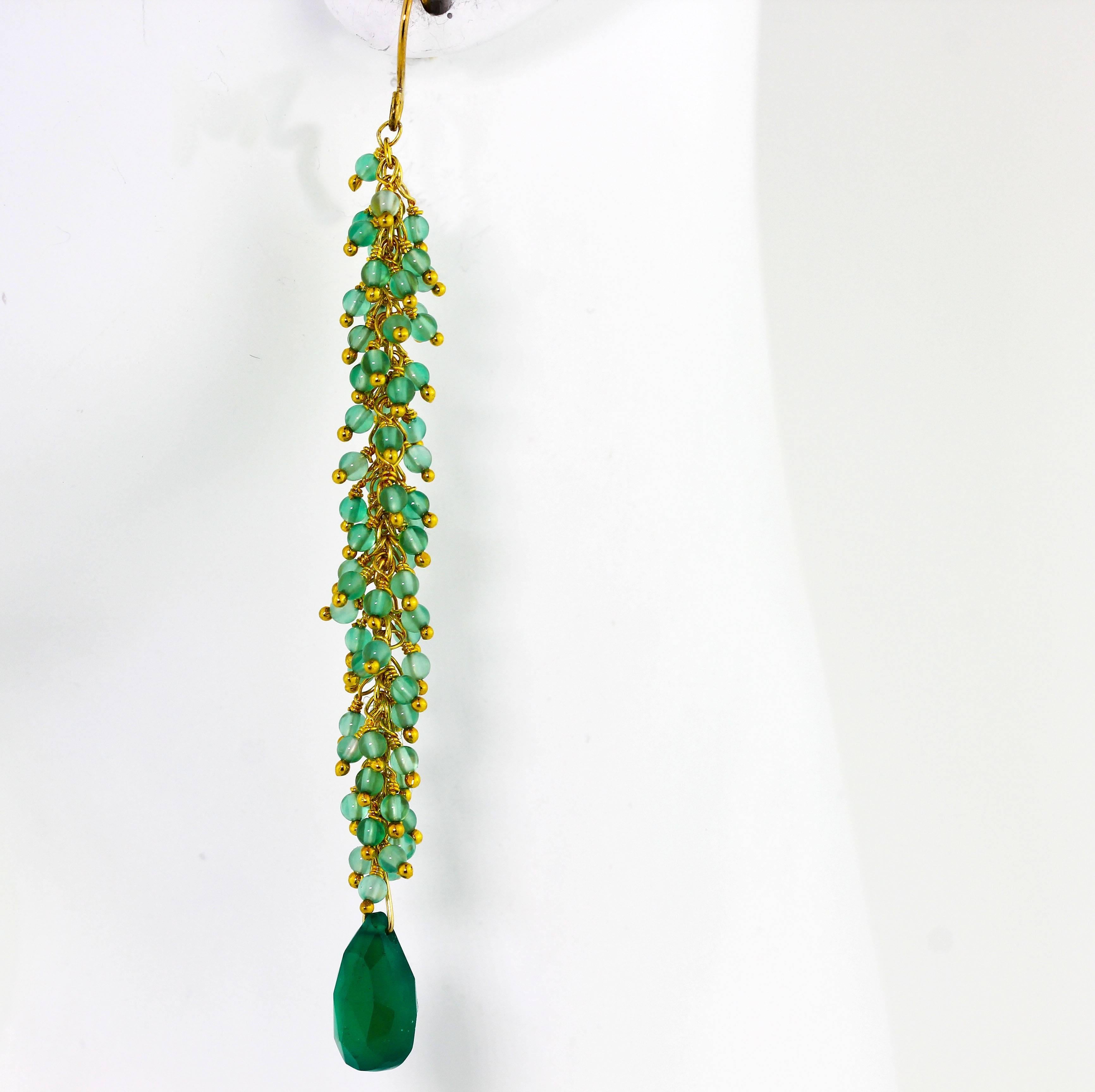 Gemjunky Dinner Chic Green Agate Gold Plated Dangle 2.16